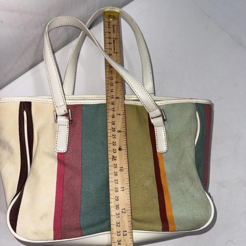 Fossil 90 Y2K Pastel Stripe Canvas Leather Purse Leather Strap Shoulder Bag Tote - Picture 7 of 15